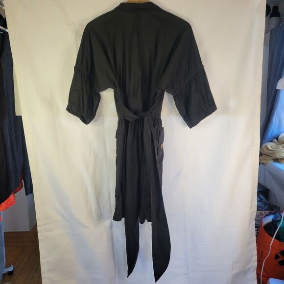 Button Down Belted Soft Black Dress - Picture 7 of 15